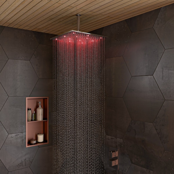 Alfi Brand Brushed Nickel 16" Square Multi Color LED Rain Shower Head LED16S-BN - main